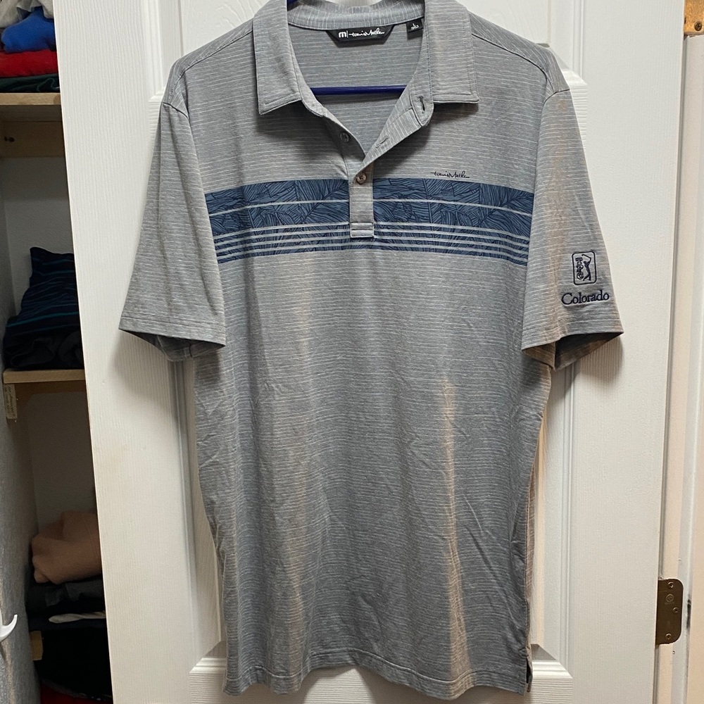 Travis Mathew Gray Polo with Blue Accents